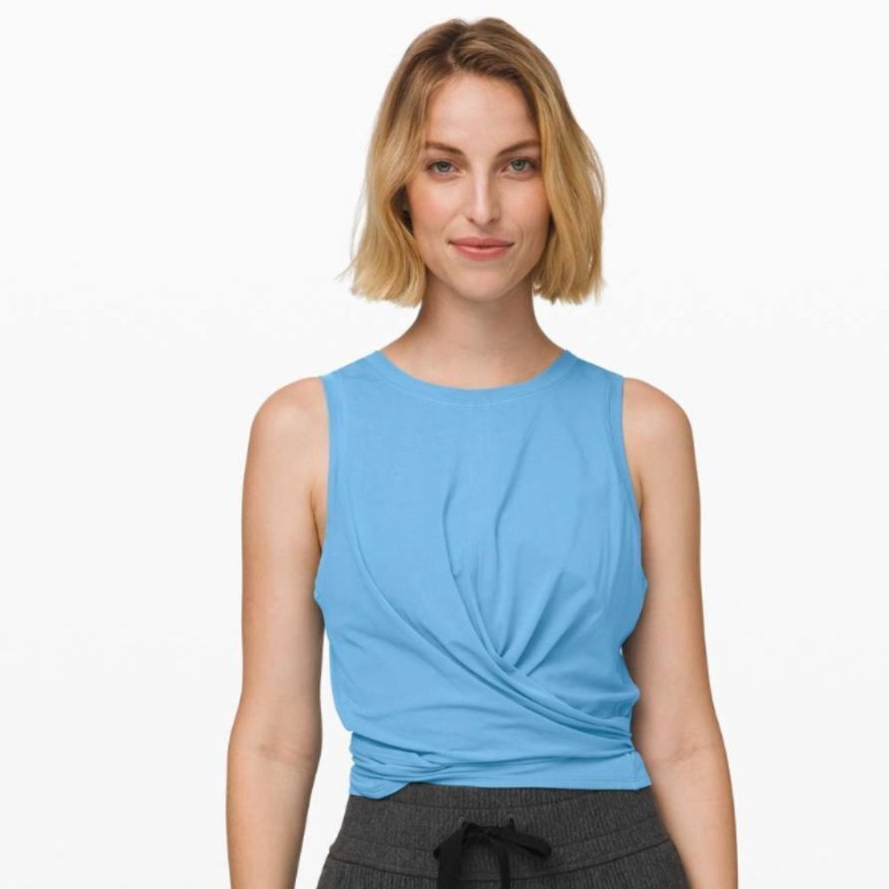 Lululemon  Time to Restore Tank Wrap and Front Tie Aqua Smoke 2019 Size 6